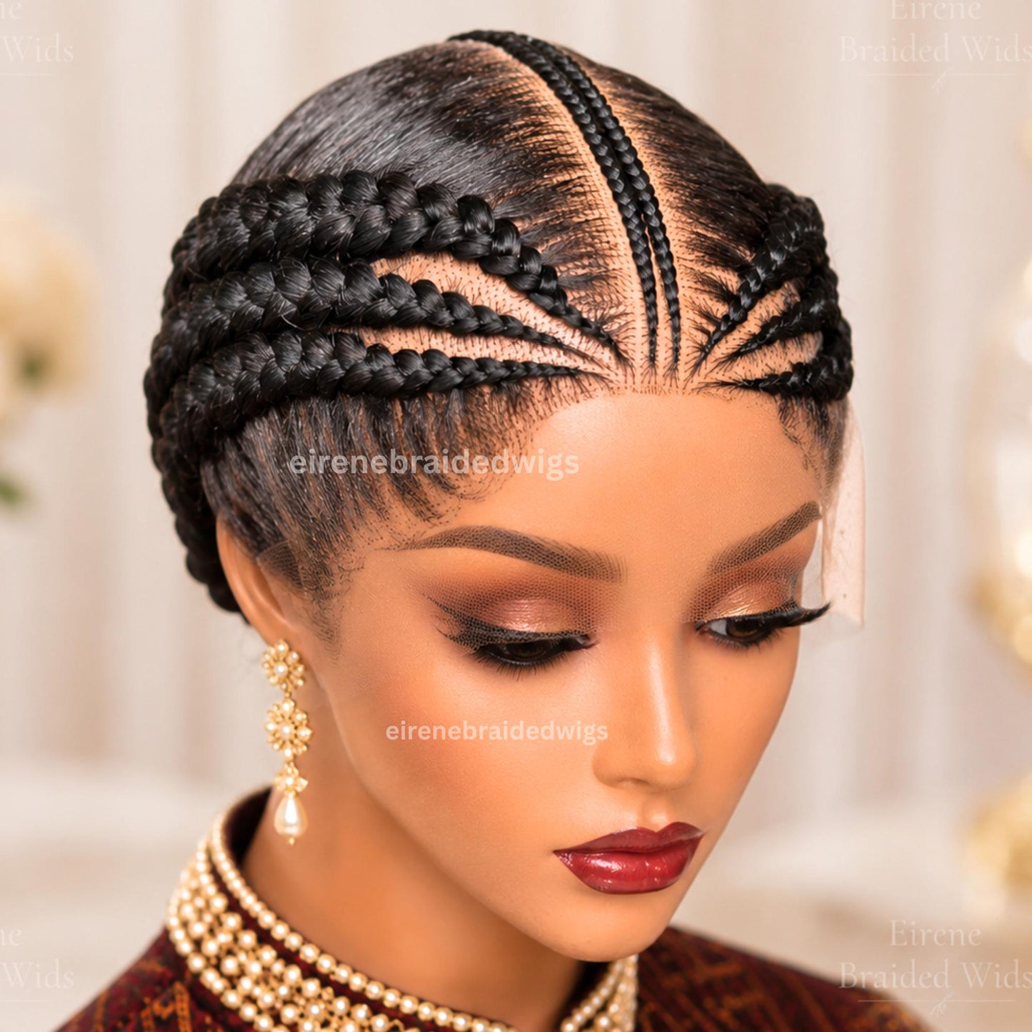 Braided Wigs for Black Women – Full Lace Feed-in Cornrow Braided Wig – African Tribal Braids – product image 5