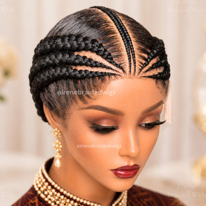 Braided Wigs for Black Women – Full Lace Feed-in Cornrow Braided Wig – African Tribal Braids – product image 5