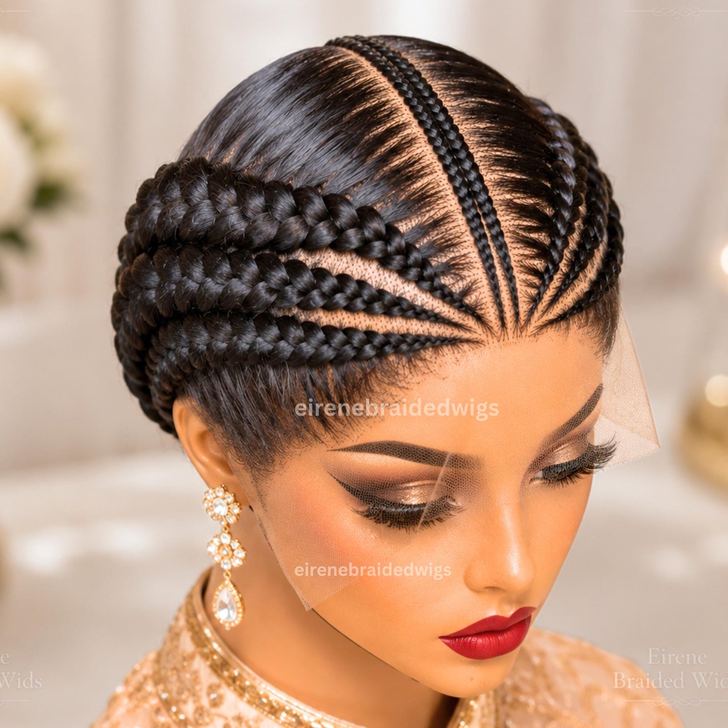 Braided Wigs for Black Women – Full Lace Feed-in Cornrow Braided Wig – African Tribal Braids – product image 2