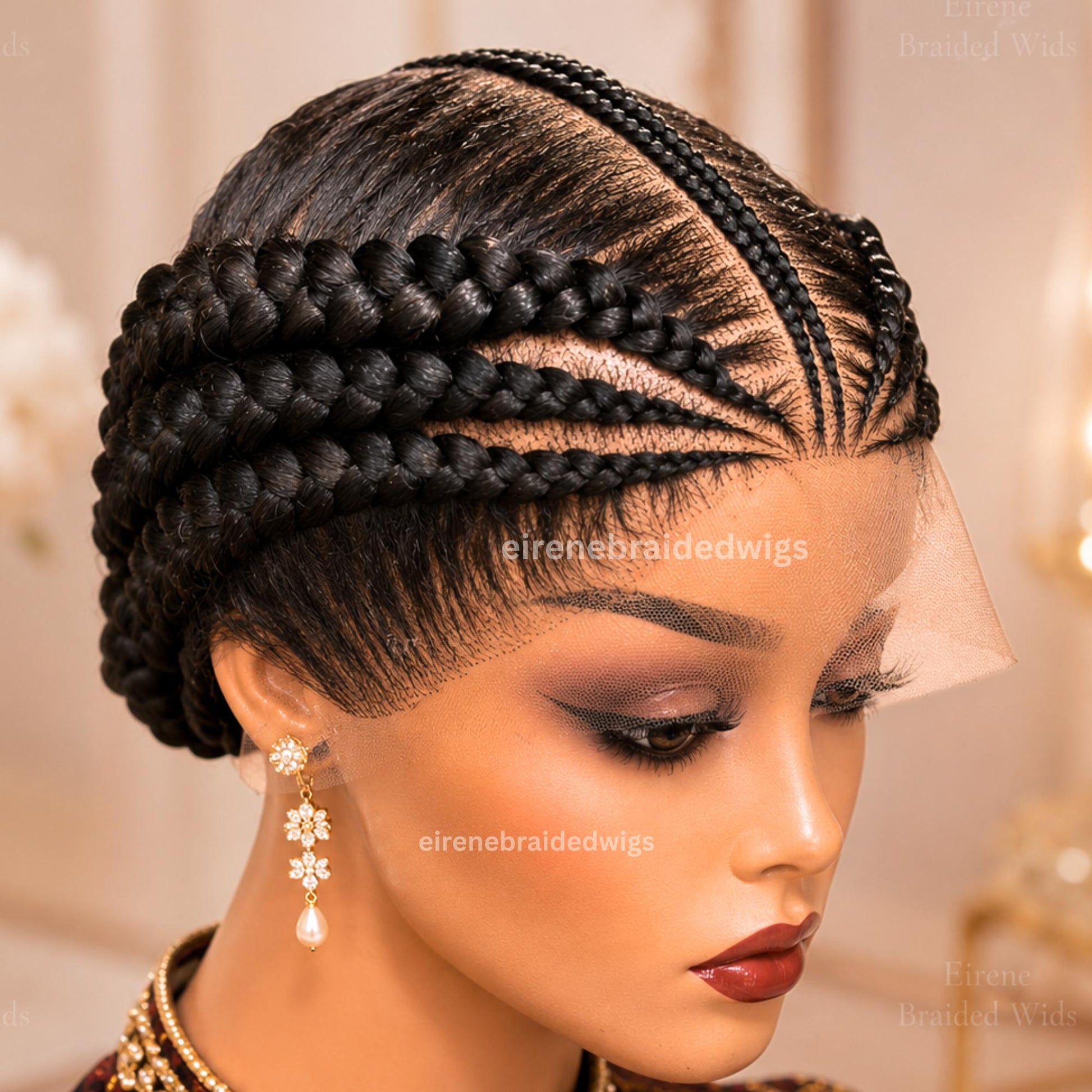 Braided Wigs for Black Women – Full Lace Feed-in Cornrow Braided Wig – African Tribal Braids – product image 8