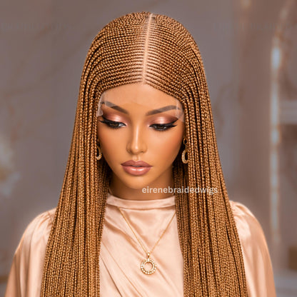 Braided Wigs for Black Women 30" Brown & Gold Cornrow Braid Wig – Middle Part Lace Frontal – product image 4