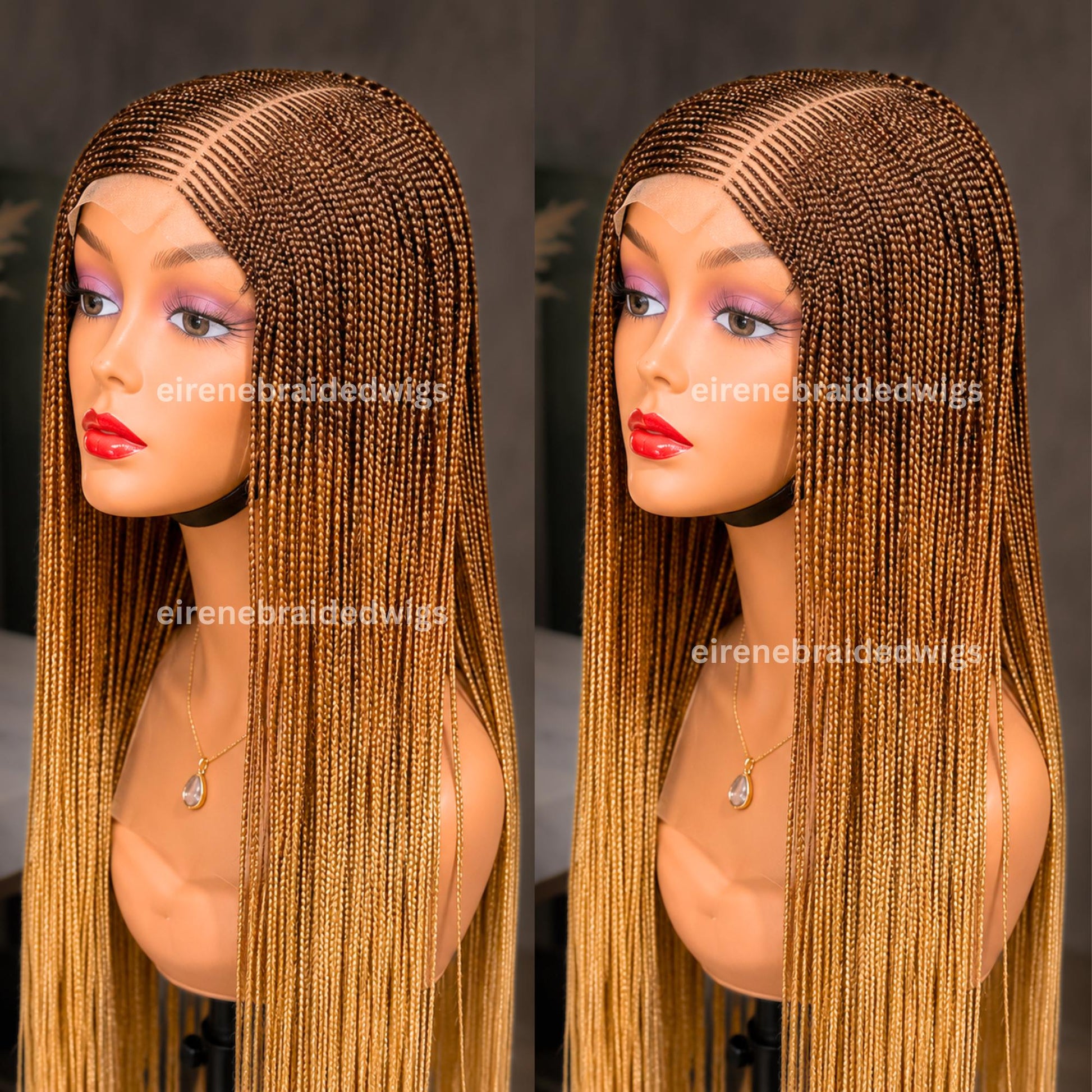 Braided Wigs for Black Women 30" Brown & Gold Cornrow Braid Wig – Middle Part Lace Frontal – product image 5
