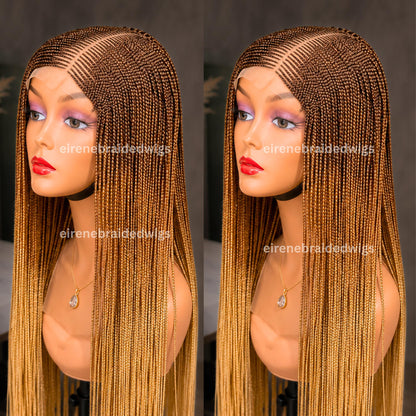 Braided Wigs for Black Women 30" Brown & Gold Cornrow Braid Wig – Middle Part Lace Frontal – product image 5