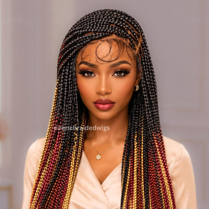 Braided Wigs for Black Women – Knotless Single Box Braids Wig – Multi-colour Rainbow Full Lace Long – product image 4