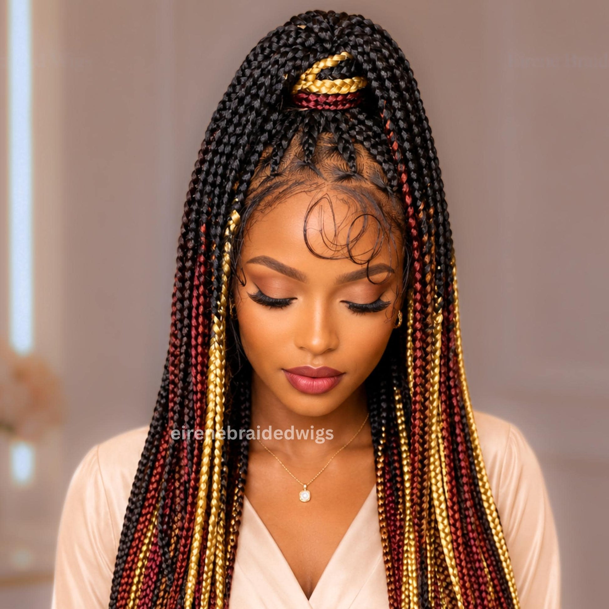 Braided Wigs for Black Women – Knotless Single Box Braids Wig – Multi-colour Rainbow Full Lace Long – product image 3