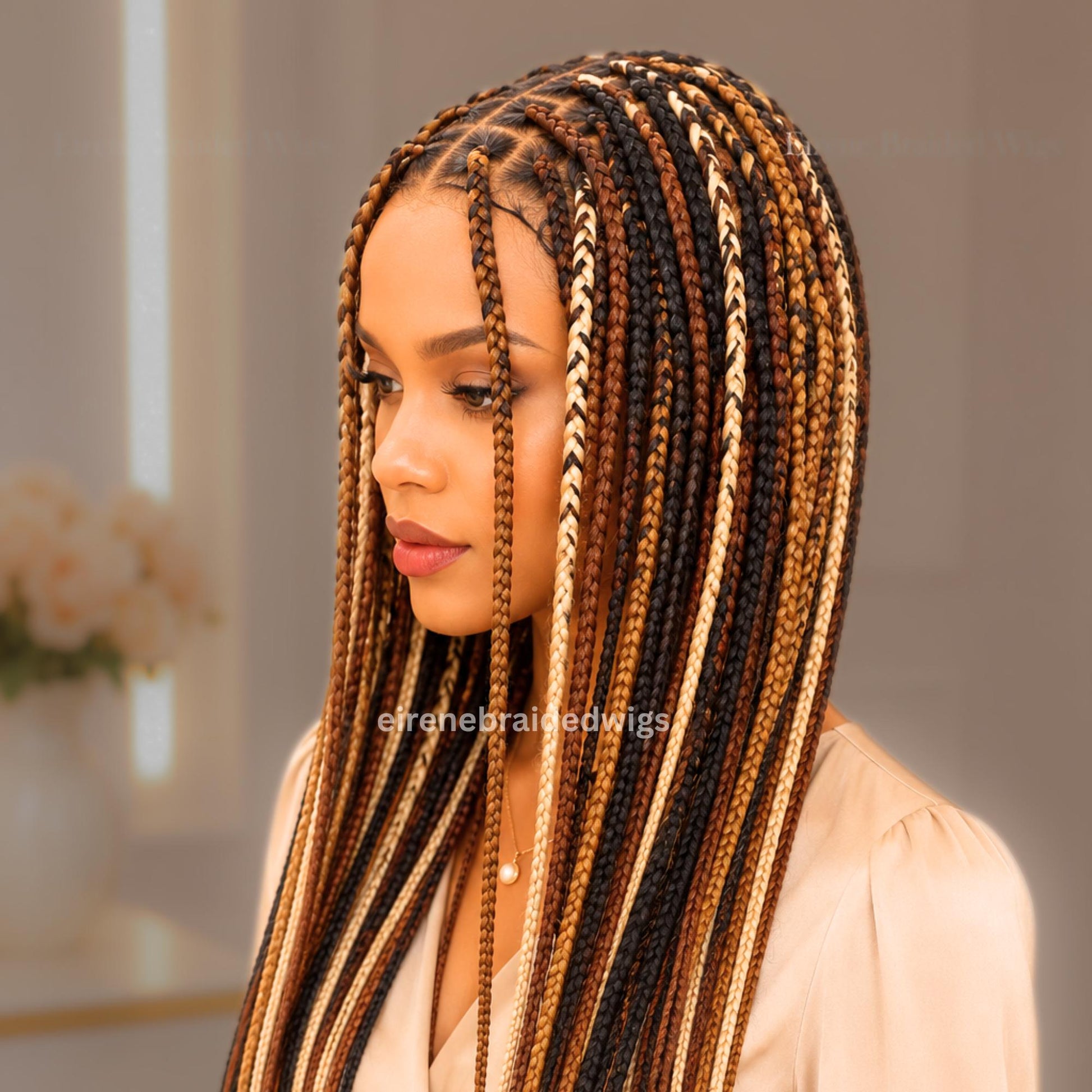 Knotless Single Box Braided Wig for Black Women – Ombre lace closure human hair twist braid wig – product image 3