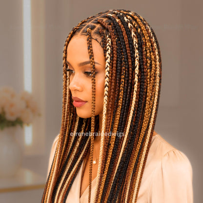 Knotless Single Box Braided Wig for Black Women – Ombre lace closure human hair twist braid wig – product image 3