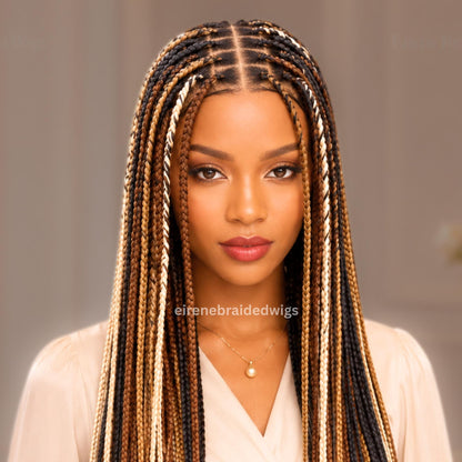 Knotless Single Box Braided Wig for Black Women – Ombre lace closure human hair twist braid wig – product image 4