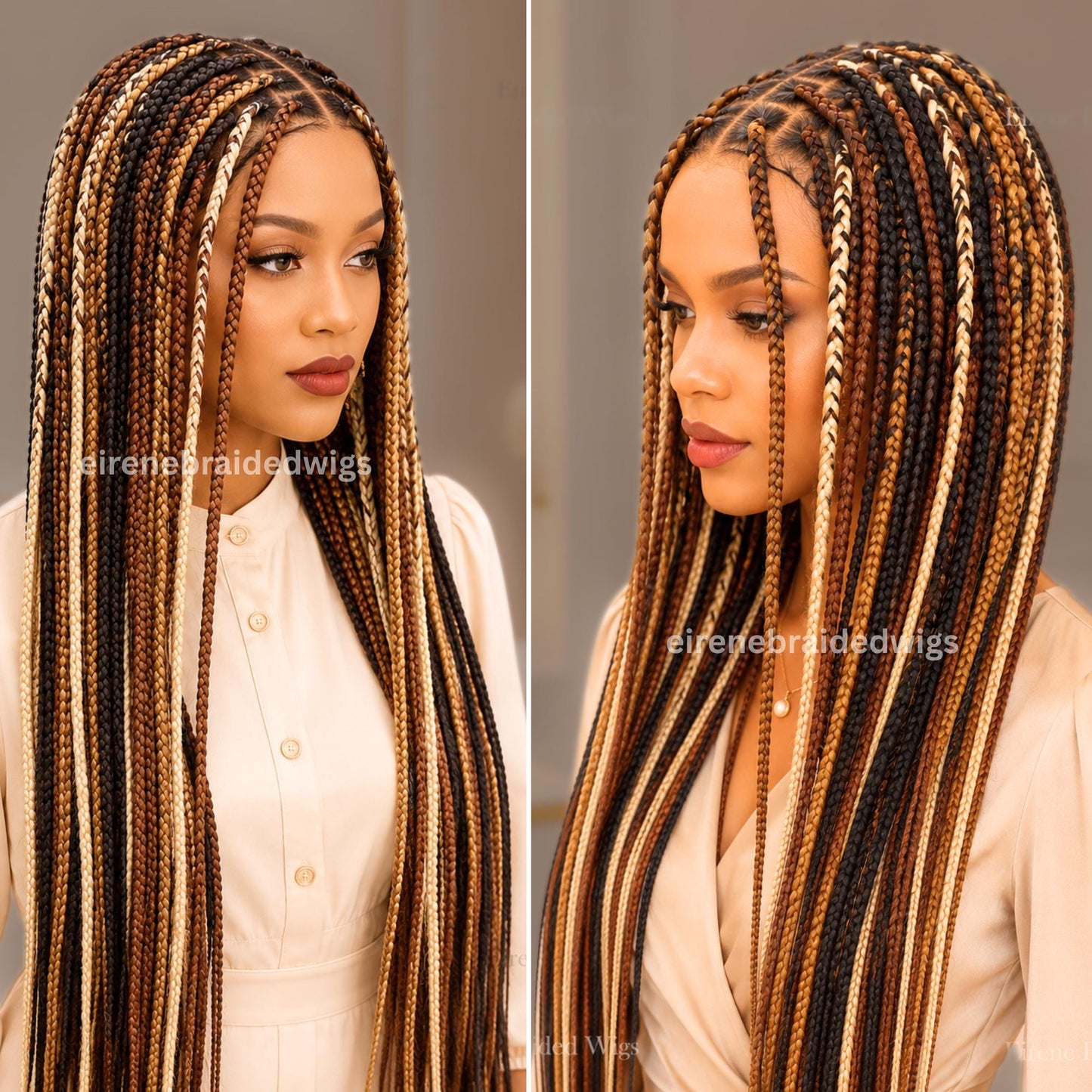 Knotless Single Box Braided Wig for Black Women – Ombre lace closure human hair twist braid wig – product image 2
