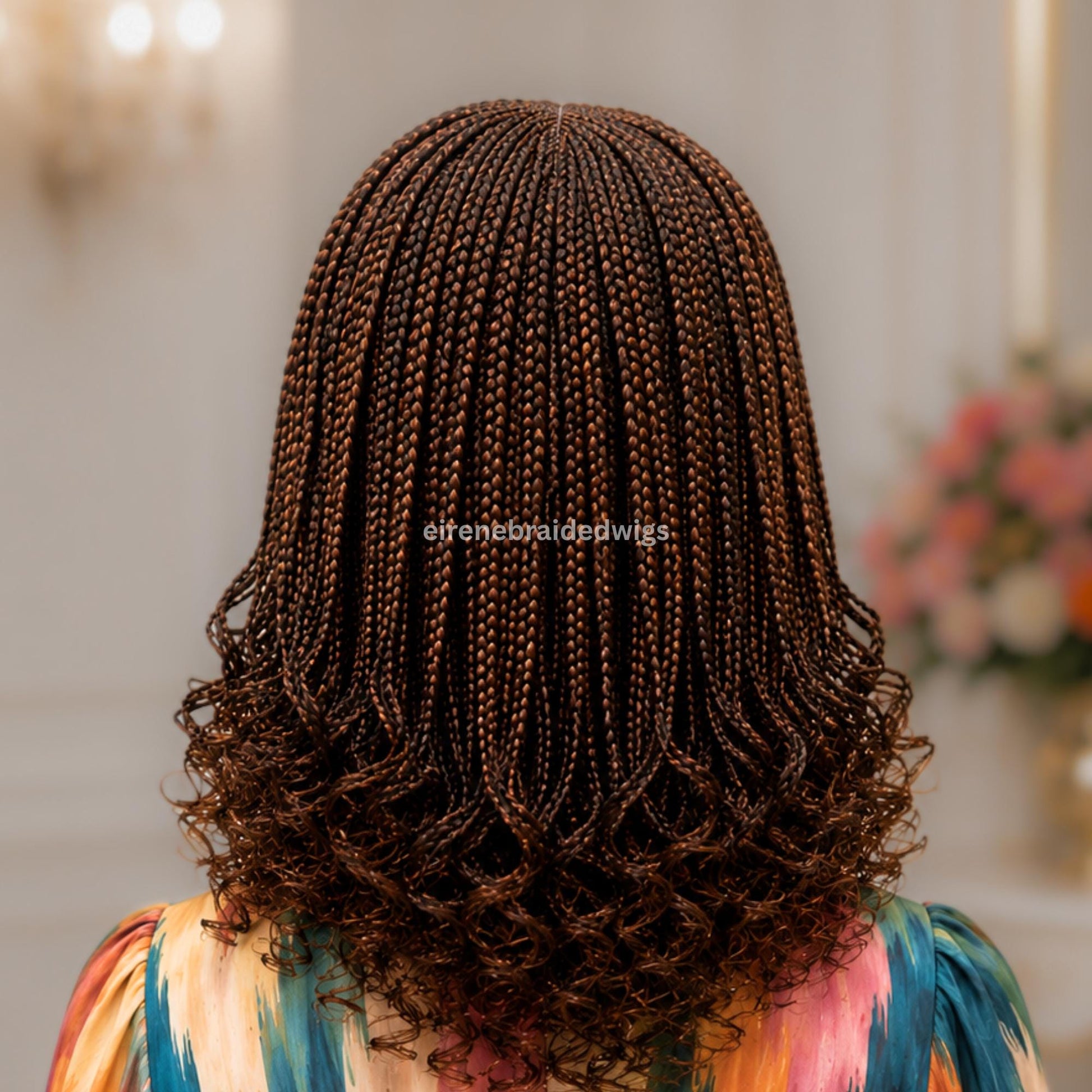 Braided Wig for Black Women – Brown Curly Short Bob Lace Closure Braids Wig – Fulani Cornrow Full Density Black Curly Cig – product image 3