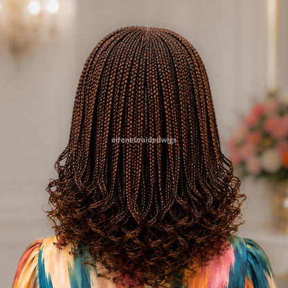 Braided Wig for Black Women – Brown Curly Short Bob Lace Closure Braids Wig – Fulani Cornrow Full Density Black Curly Cig – product image 3