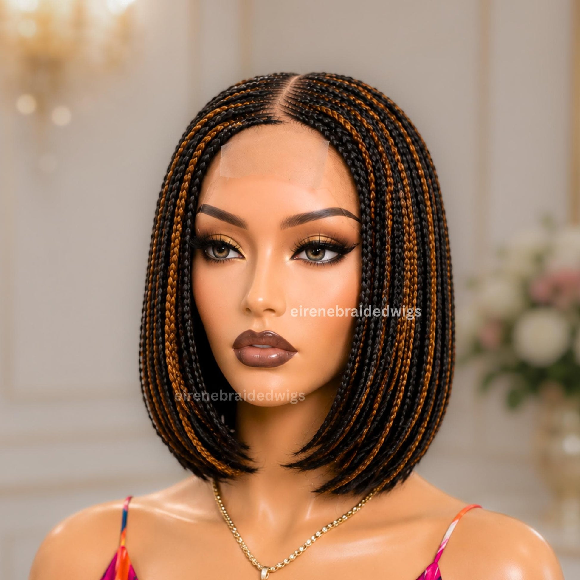 Braided Wigs for Black Women Braided Bob Wig – Black Gold Fulani Cornrow Human Hair Blend Lace Front – product image 4