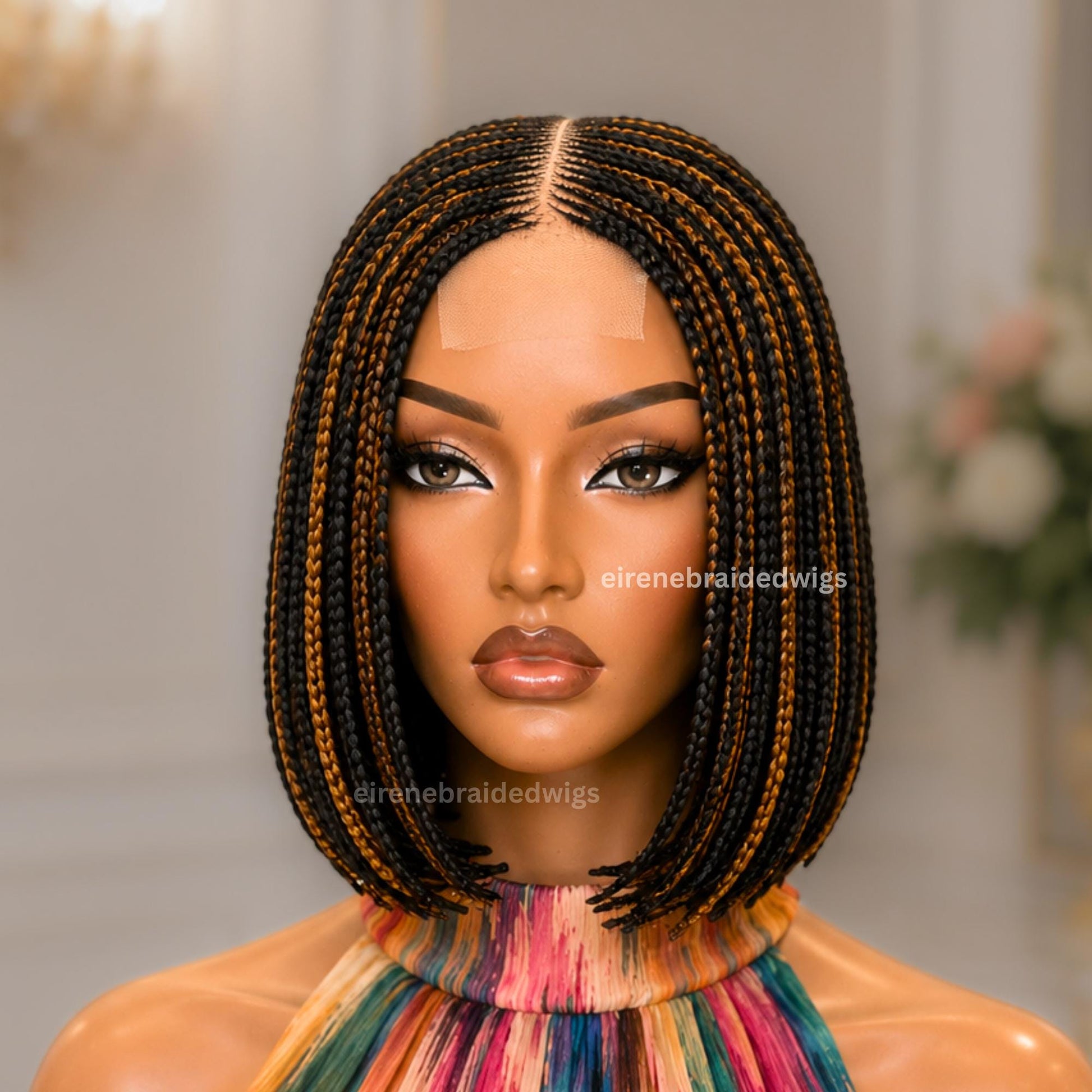 Braided Wigs for Black Women Braided Bob Wig – Black Gold Fulani Cornrow Human Hair Blend Lace Front – product image 2