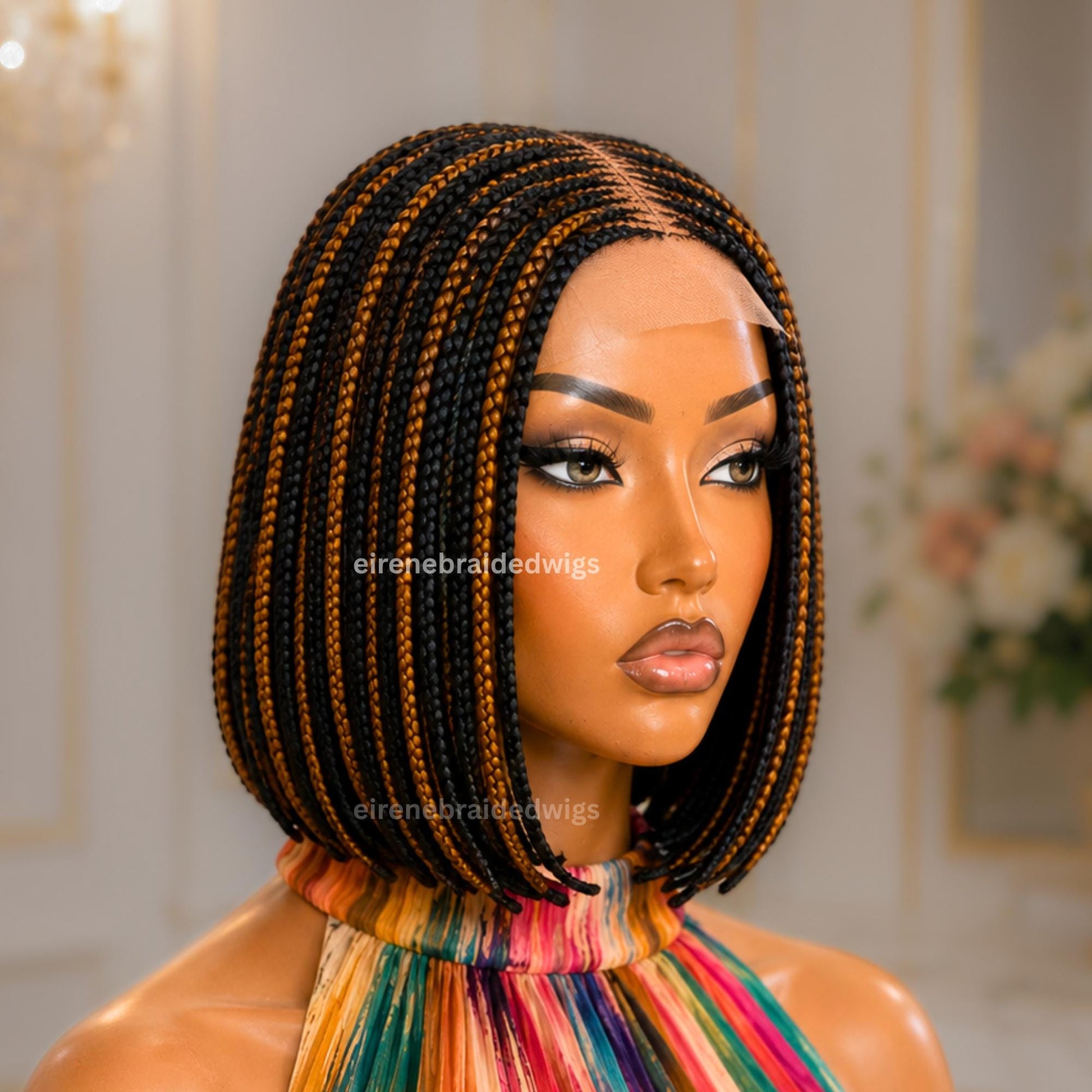Braided Wigs for Black Women Braided Bob Wig – Black Gold Fulani Cornrow Human Hair Blend Lace Front – product image 1