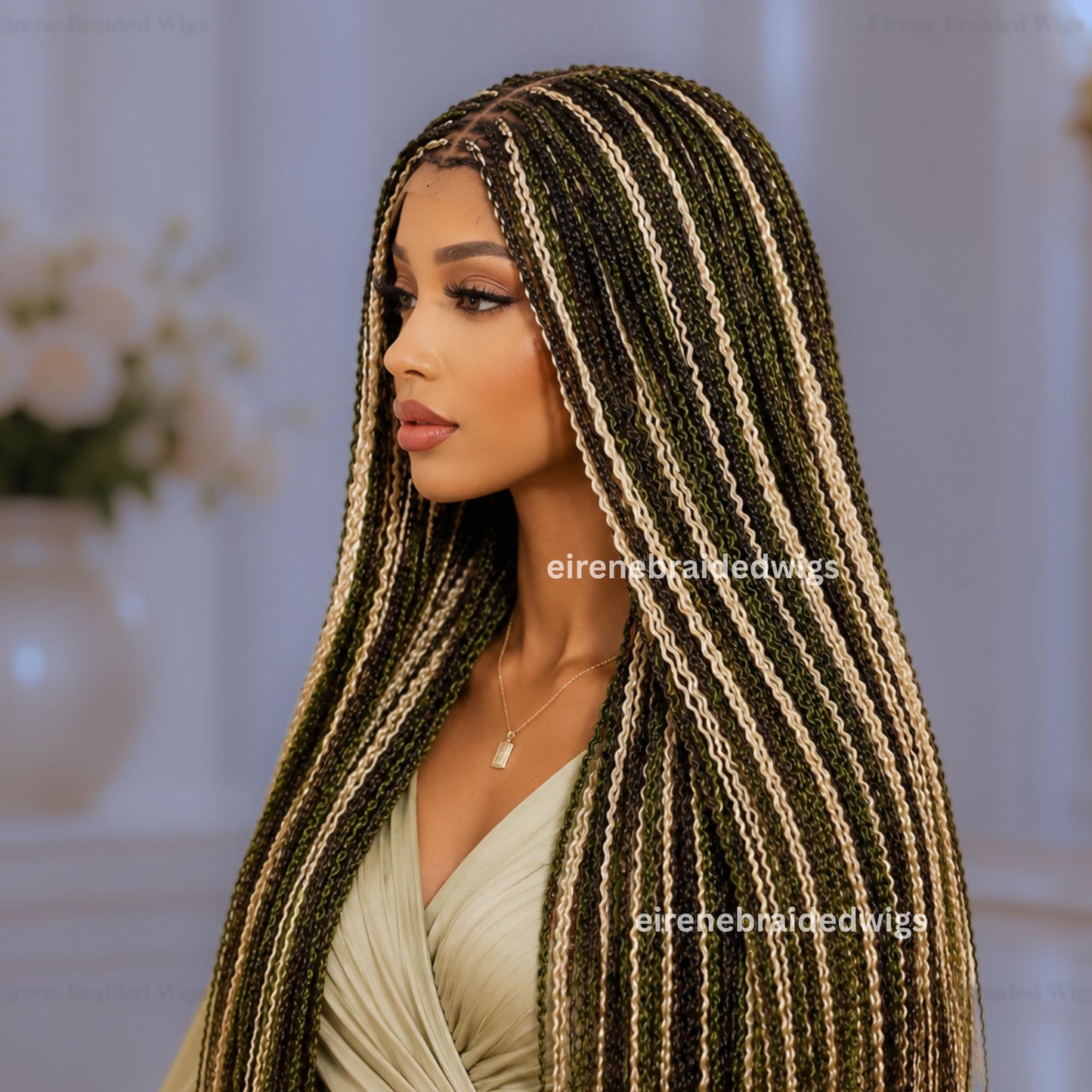 Braided Wigs for Black Women – Senegalese Twist Braided Wig – 30-Inch Lace Closure Green Brown Blonde Lightweight Wig – product image 2