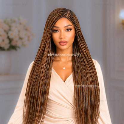 30in Box Braids Wig for Black Women – Gold Brown Long Single Box Braids Wig – product image 3