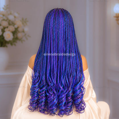 Braided Wigs for Black Women – Spanish Curls Braids Wig – Blue Purple C-curve Twist Human Hair Lace Front Wig – product image 2