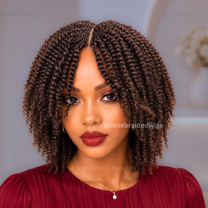Brown Spring Twist Braided Wigs for Black Women – Light-weight Lace Closure Bob Wig – product image 3