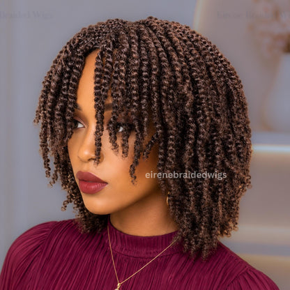 Brown Spring Twist Braided Wigs for Black Women – Light-weight Lace Closure Bob Wig – product image 1