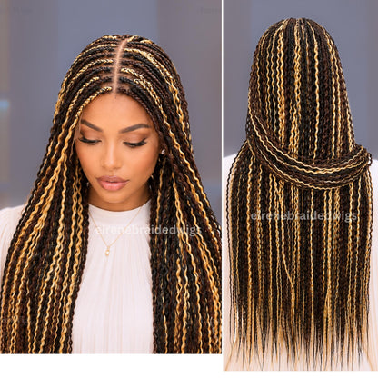 Braided Wigs for Black Women – Senegalese Twist Braided Wig – 30-Inch Lace Closure Green Brown Blonde Lightweight Wig – product image 1