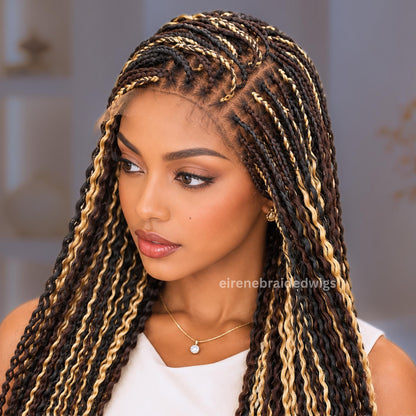 Braided Wigs for Black Women – Senegalese Twist Braided Wig – 30-Inch Lace Closure Green Brown Blonde Lightweight Wig – product image 1