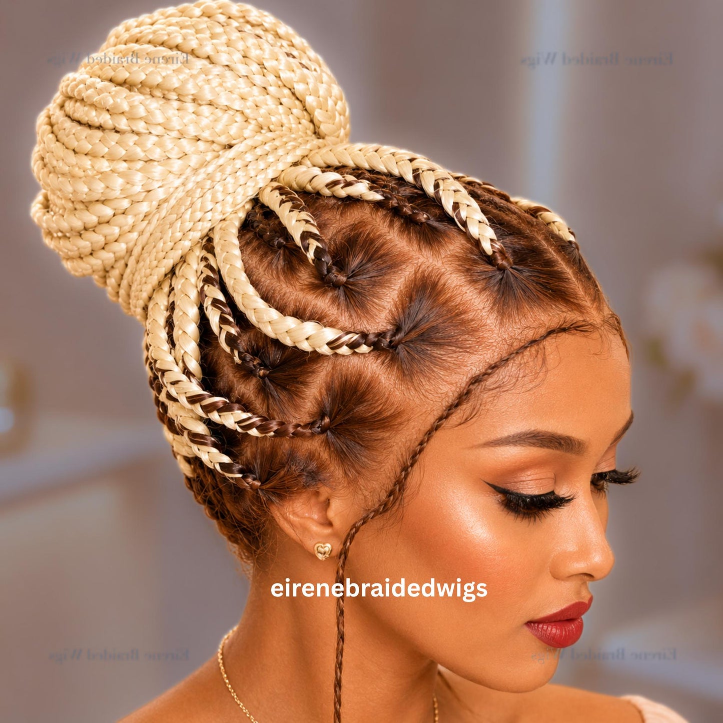 Braided Wigs for Black Women – Brown Blonde White Chunky Knotless Single Box Braids Wig – Full Lace Baby Hair 26in Jumbo Afro – product image 2