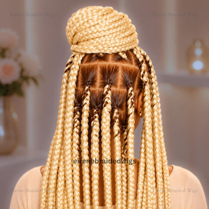 Braided Wigs for Black Women – Brown Blonde White Chunky Knotless Single Box Braids Wig – Full Lace Baby Hair 26in Jumbo Afro – product image 5
