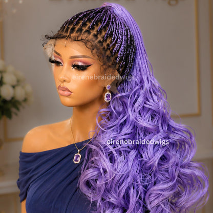 Braided Wigs for Black Women – Spanish Curls Braided Wig – Nano Twist Human Hair Lace Front – Purple – Lilac – Lavender – product image 2