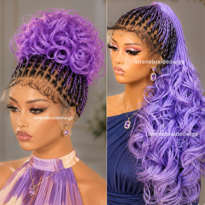 Braided Wigs for Black Women – Spanish Curls Braided Wig – Nano Twist Human Hair Lace Front – Purple – Lilac – Lavender – product image 1
