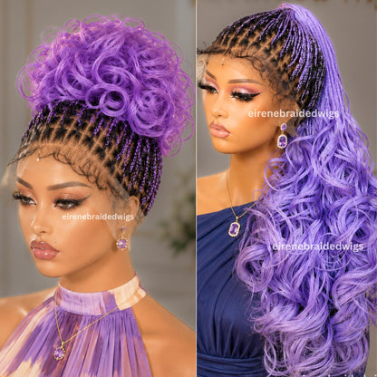 Braided Wigs for Black Women – Spanish Curls Braided Wig – Nano Twist Human Hair Lace Front – Purple – Lilac – Lavender – product image 4