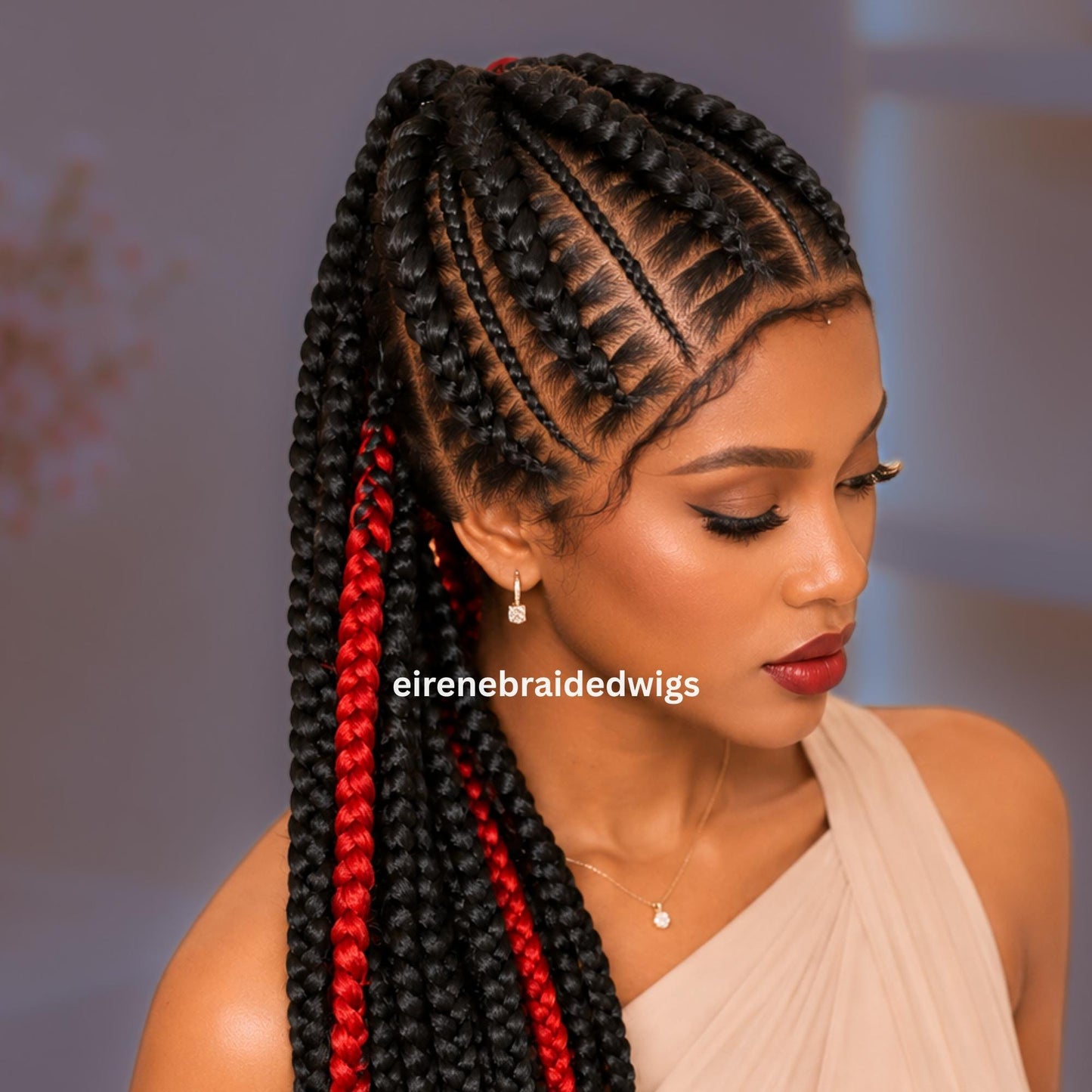 Braided Wigs for Black Women Fulani Braided Wig – Cornrow Updo – High Bun Ponytail – Full Lace – product image 2
