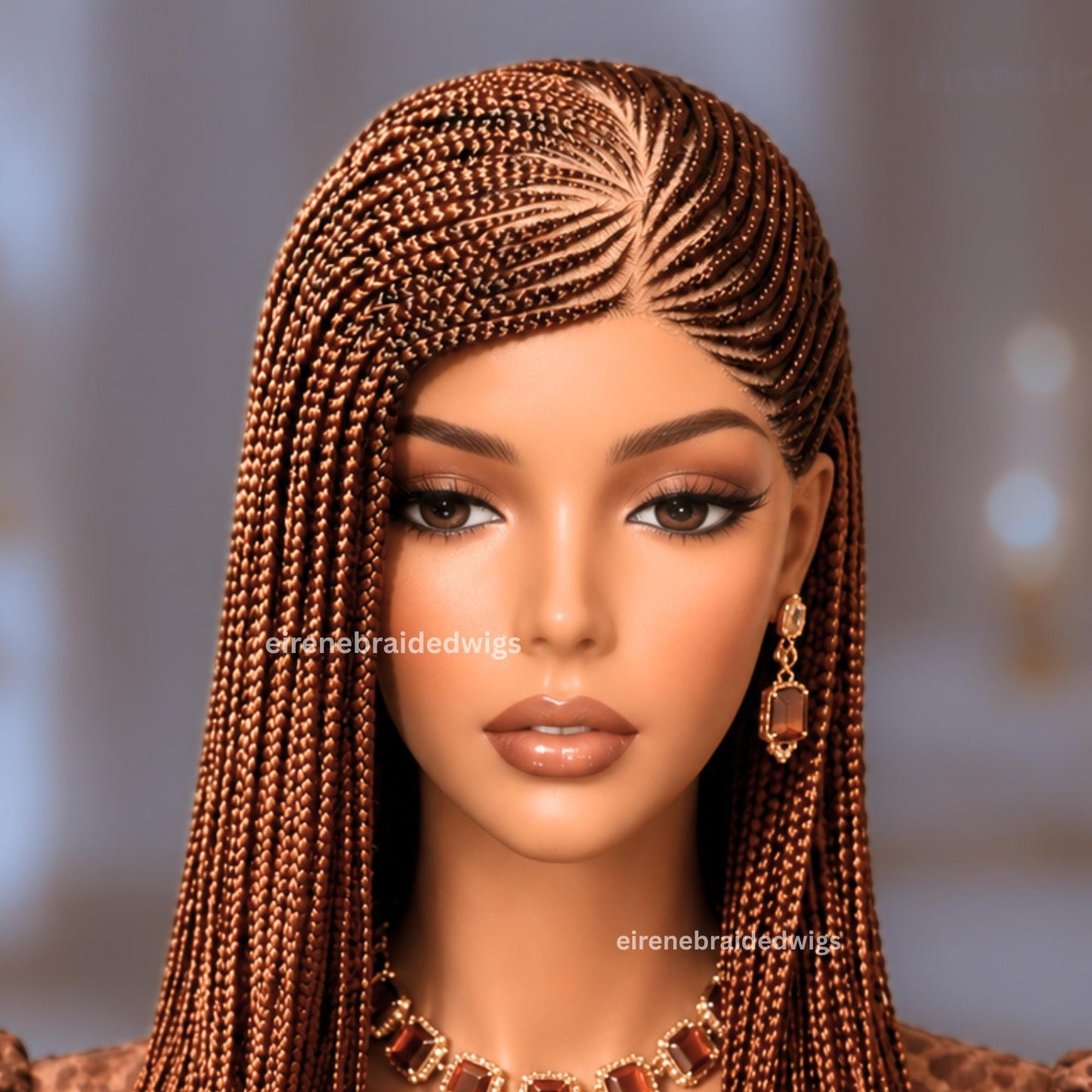 Braided Wigs for Black Women – Brown Curly Bob Cornrow Wig – 16-Inch Lace Frontal Black Box Braids – product image 3