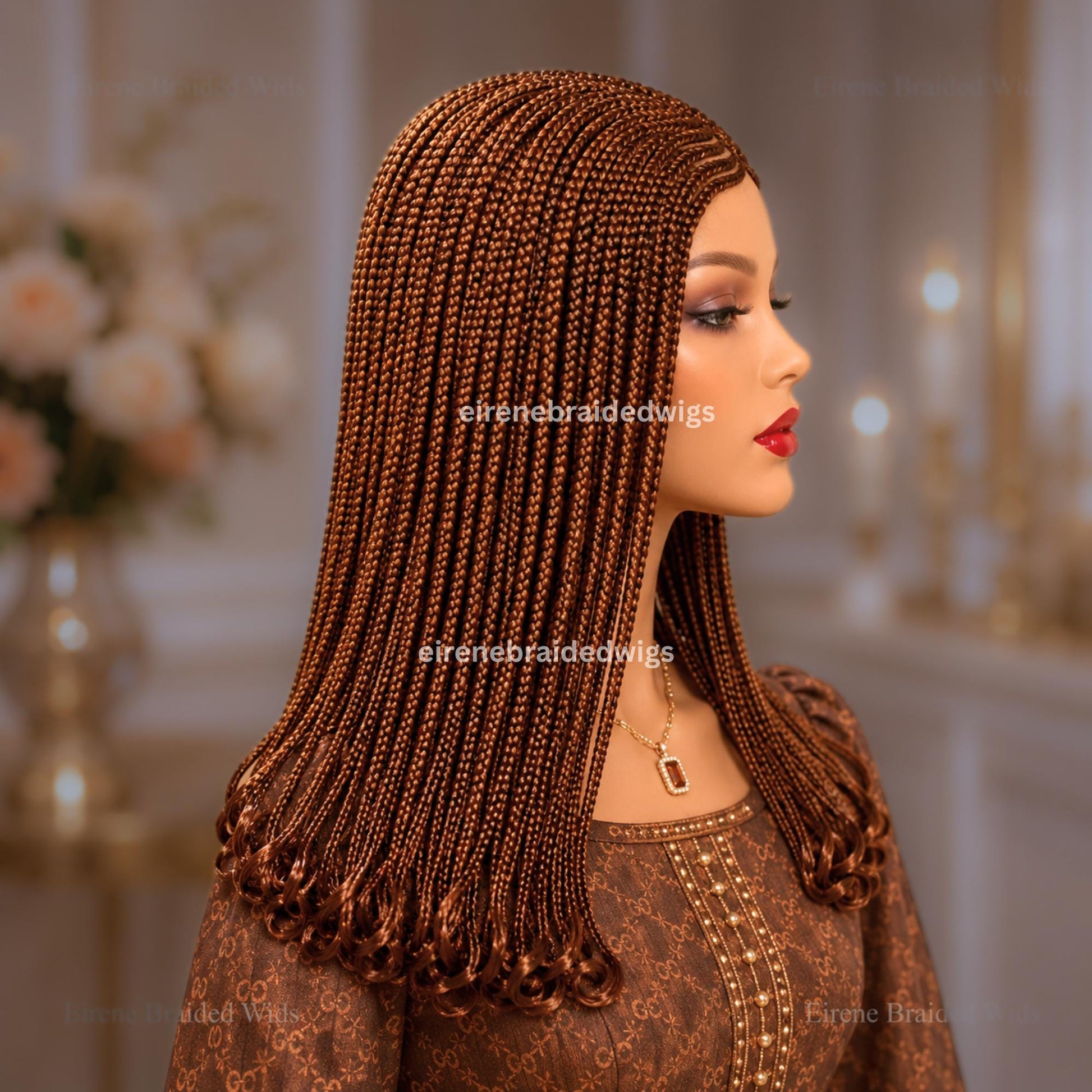 Braided Wigs for Black Women – Brown Curly Bob Cornrow Wig – 16-Inch Lace Frontal Black Box Braids – product image 4
