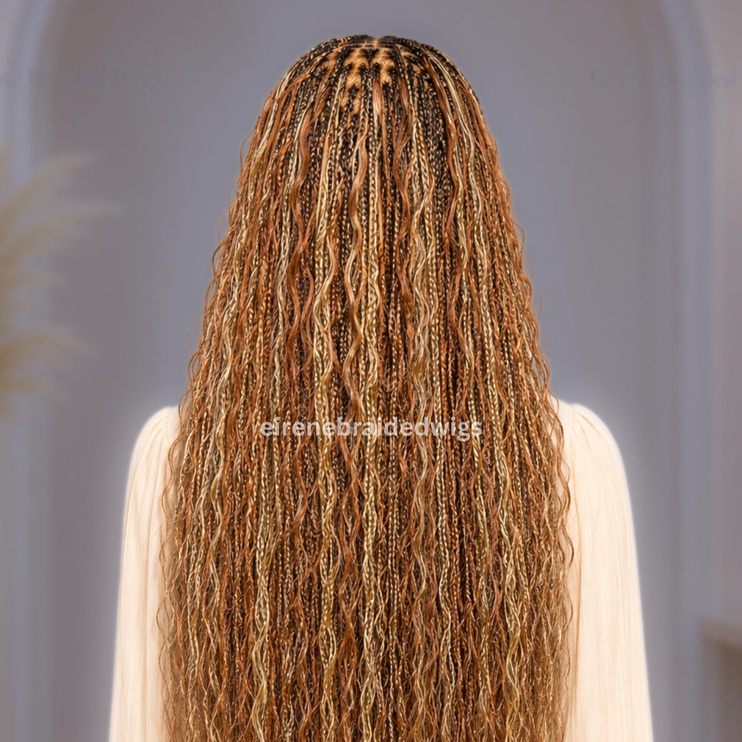 Braided Wigs for Black Women – Curly Knotless Boho Braid Wig – Blonde Platinum Gold Silver Wavy Human Hair Blend – product image 6