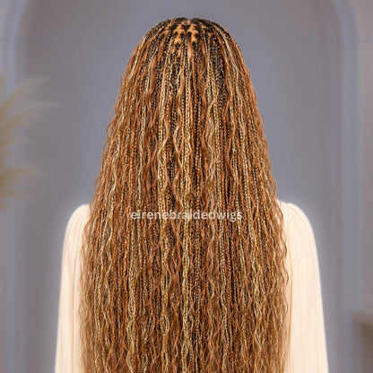 Braided Wigs for Black Women – Curly Knotless Boho Braid Wig – Blonde Platinum Gold Silver Wavy Human Hair Blend – product image 6