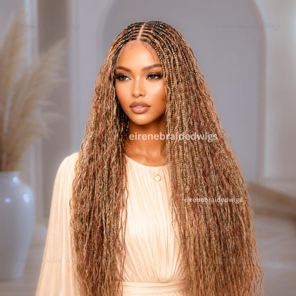 Braided Wigs for Black Women – Curly Knotless Boho Braid Wig – Blonde Platinum Gold Silver Wavy Human Hair Blend – product image 3