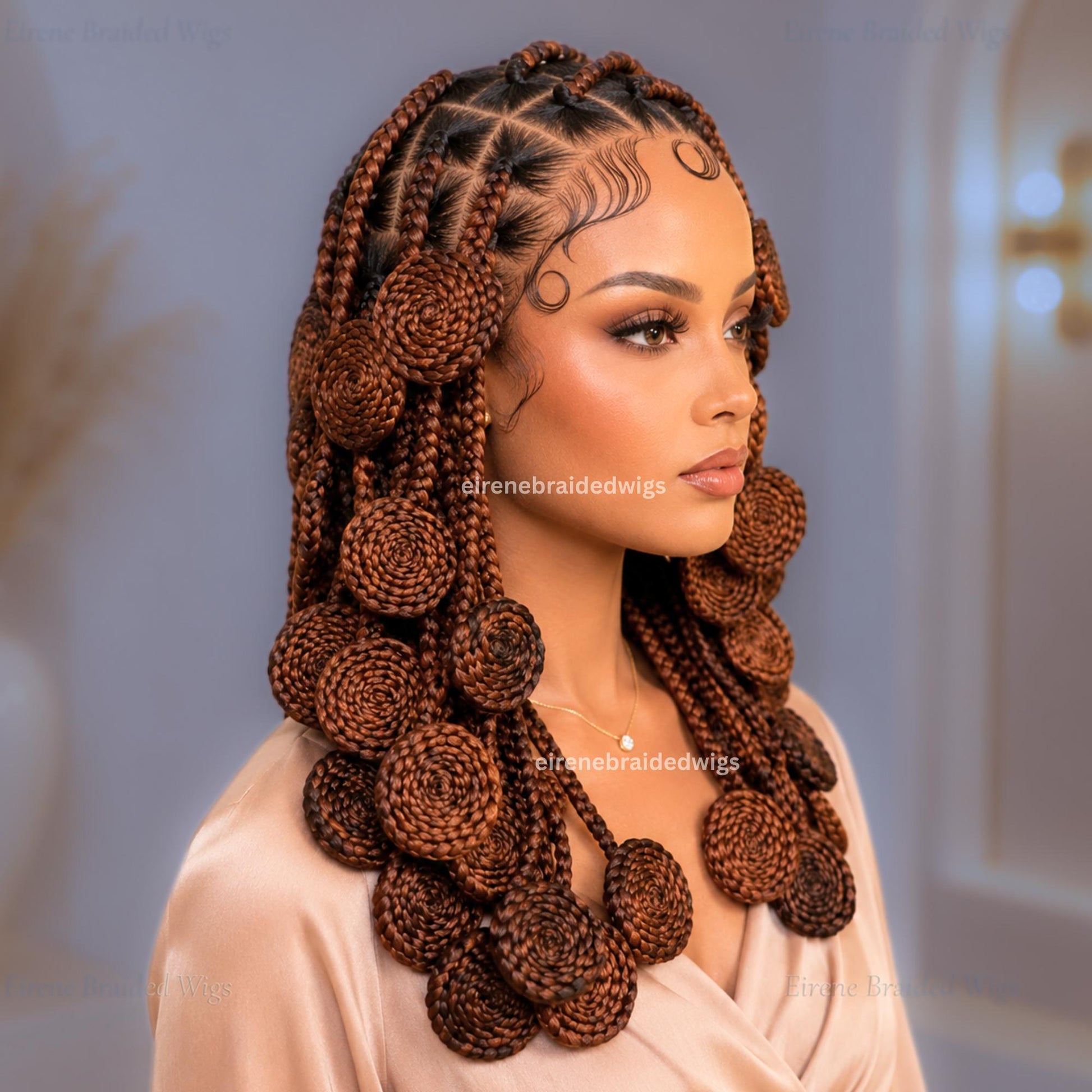 Full Lace Knotless Box Braids Wig – Medium Spiral Single Braided Wig – Handmade Wig – African Bantu Knots Afro Wig – product image 4