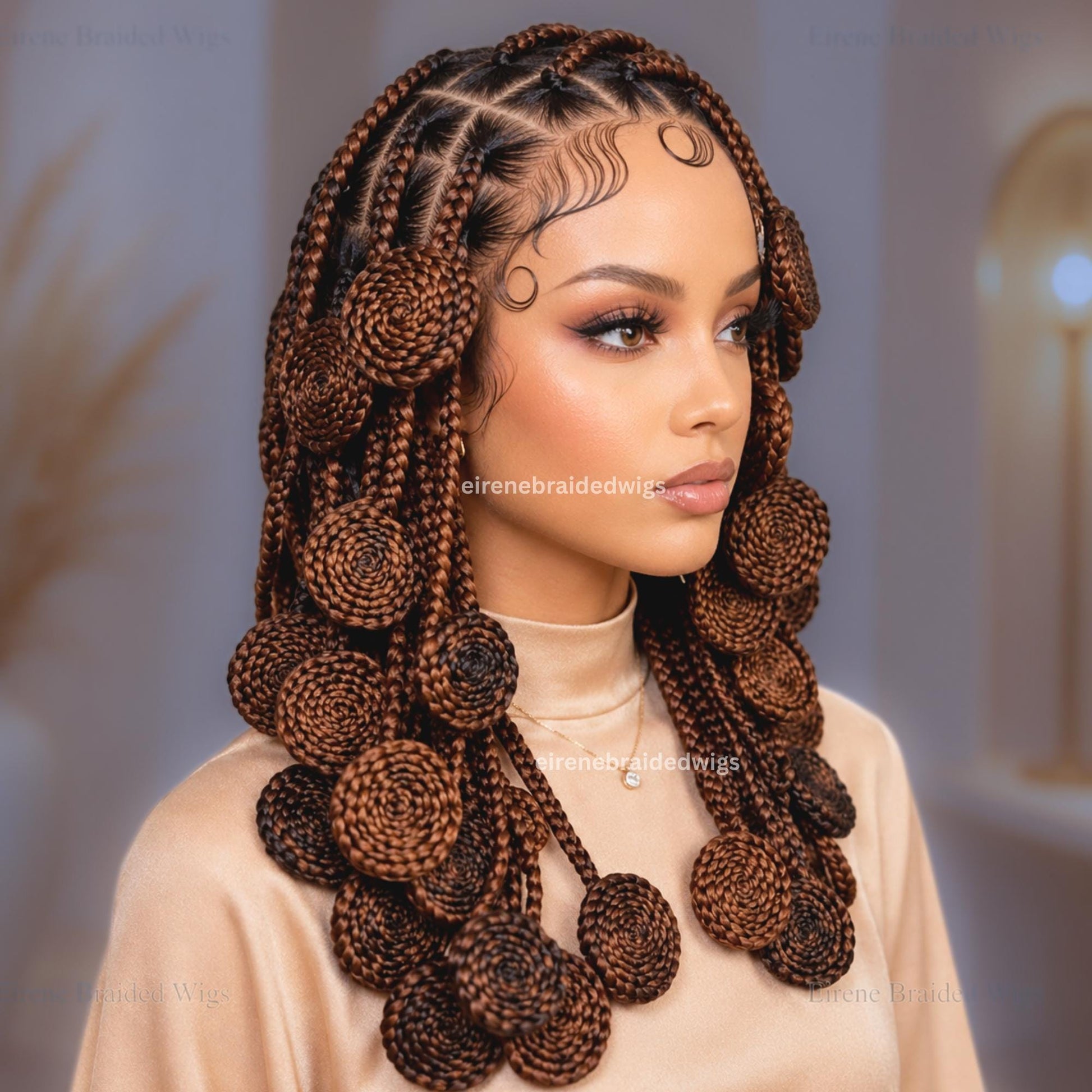 Full Lace Knotless Box Braids Wig – Medium Spiral Single Braided Wig – Handmade Wig – African Bantu Knots Afro Wig – product image 6