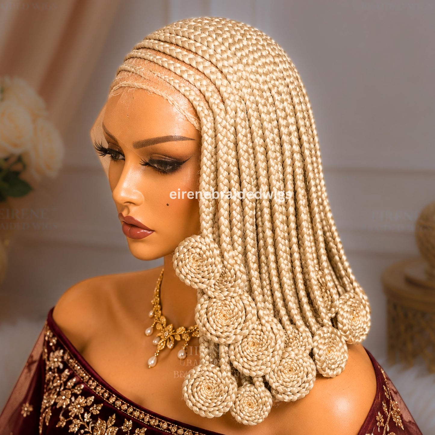 Braided Wigs for Black Women – 16" Curly Cornrow Braid Wig – White Platinum Blonde Braided Full Lace Wig With Baby Hair – product image 3