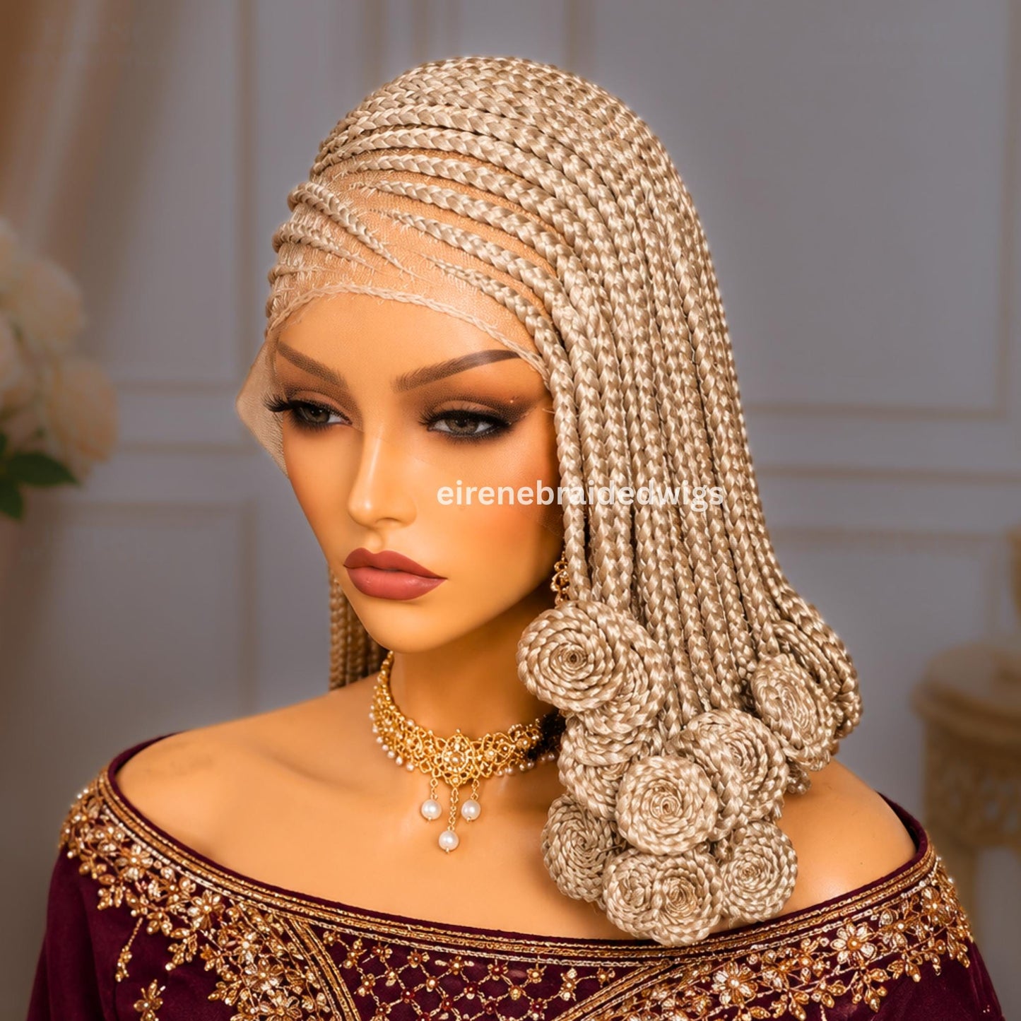 Braided Wigs for Black Women – 16" Curly Cornrow Braid Wig – White Platinum Blonde Braided Full Lace Wig With Baby Hair – product image 2