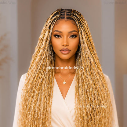 Braided Wigs for Black Women Knotless Boho Goddess Braid Wig – Silver Wavy Human Hair Blend Lace Front – product image 3
