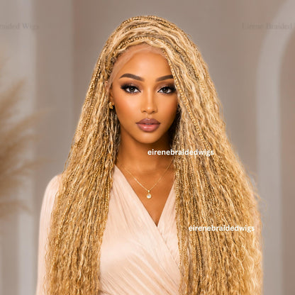Braided Wigs for Black Women Knotless Boho Goddess Braid Wig – Silver Wavy Human Hair Blend Lace Front – product image 1