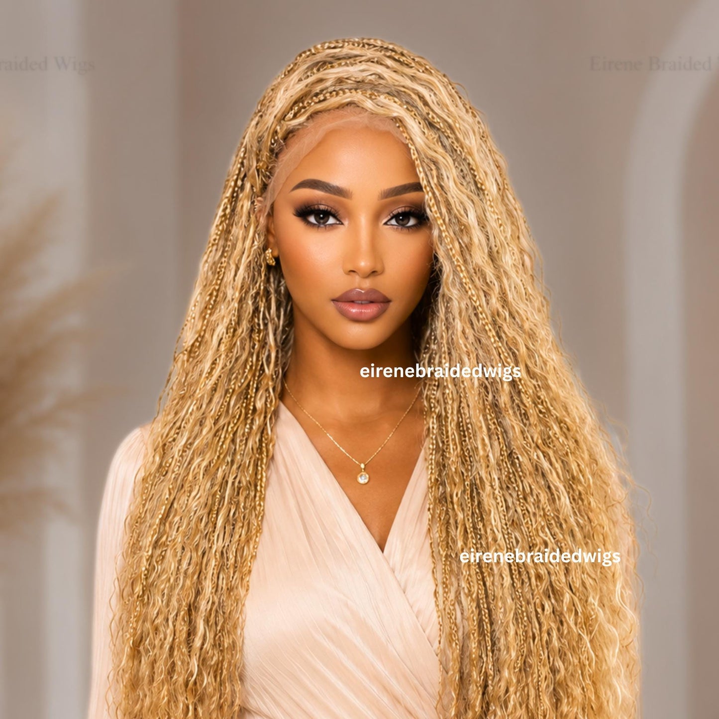 Braided Wigs for Black Women Knotless Boho Goddess Braid Wig – Silver Wavy Human Hair Blend Lace Front – product image 8