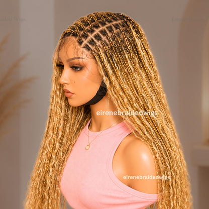 Braided Wigs for Black Women Knotless Boho Goddess Braid Wig – Silver Wavy Human Hair Blend Lace Front – product image 4
