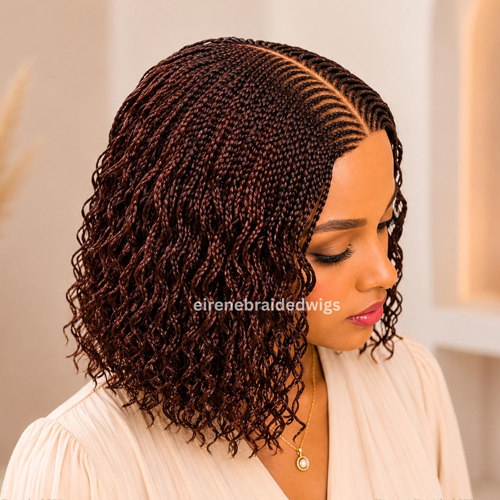 Braided Wigs for Black Women – Curly Short Bob Braid Cornrow Wig – product image 5