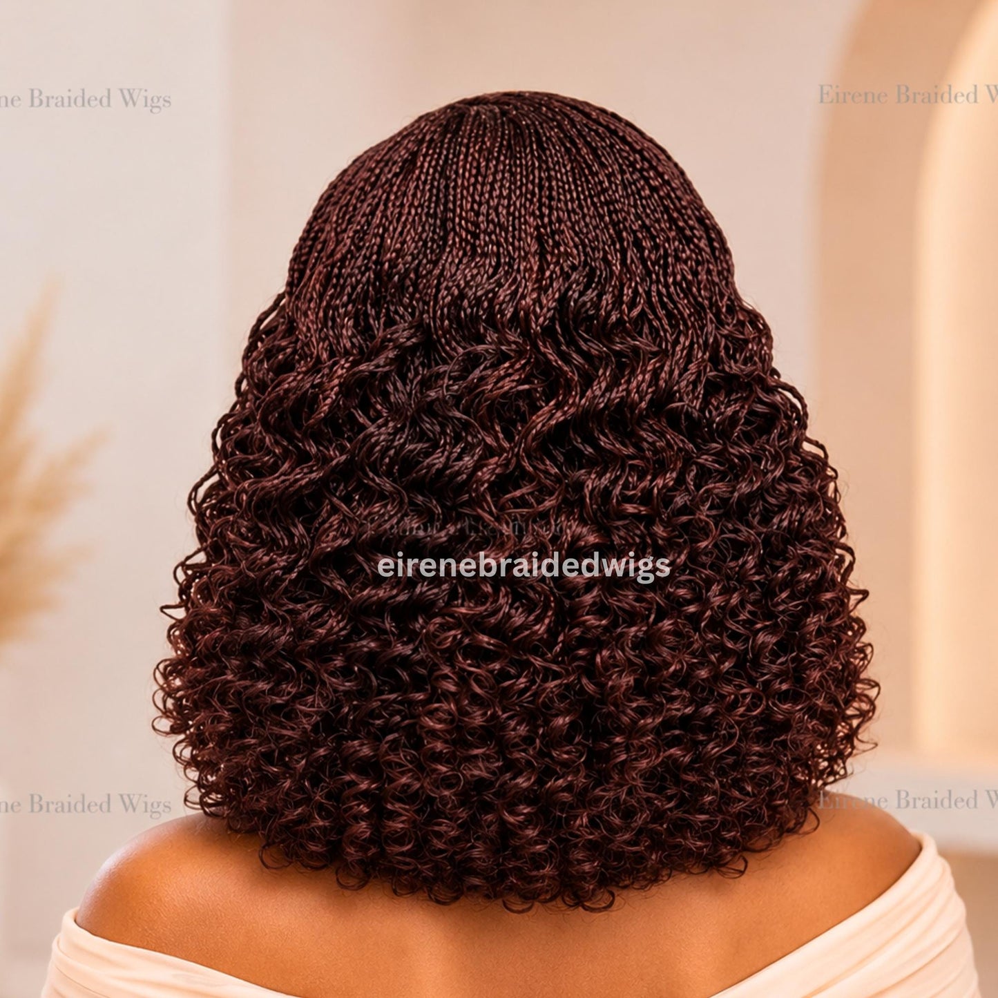 Braided Wig for Black Women – Red Burdundy Aurburn Curly Curved Lace Closure Cornrow Wig – product image 5