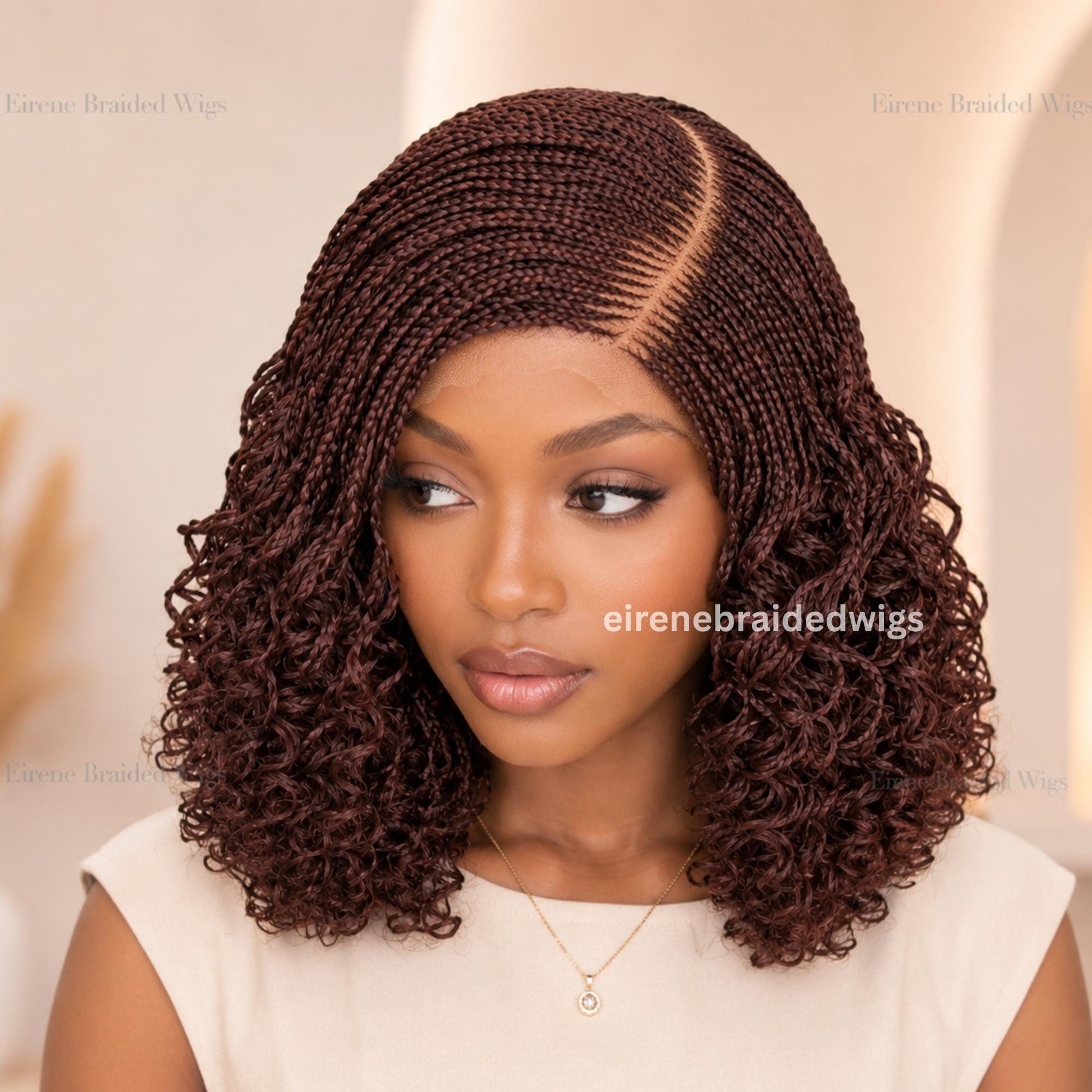 Braided Wig for Black Women – Red Burdundy Aurburn Curly Curved Lace Closure Cornrow Wig – product image 4