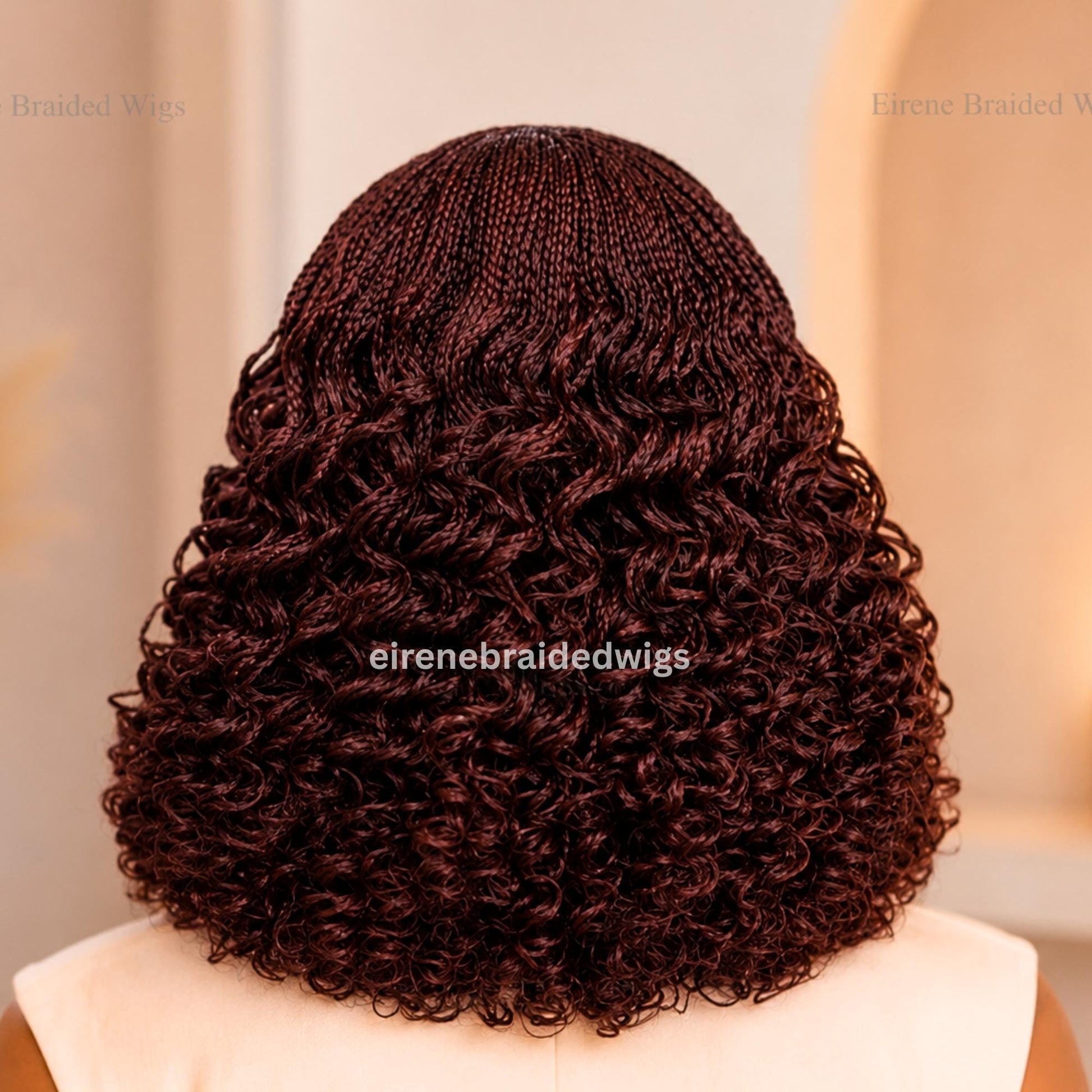 Braided Wig for Black Women – Red Burdundy Aurburn Curly Curved Lace Closure Cornrow Wig – product image 3