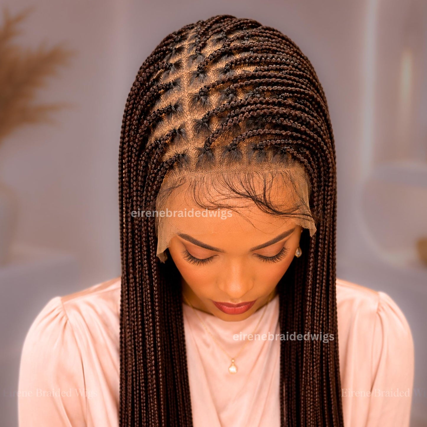 Braided Wigs for Black Women – Long Knotless Single Box Braids Wig – Full Lace Frontal – product image 5