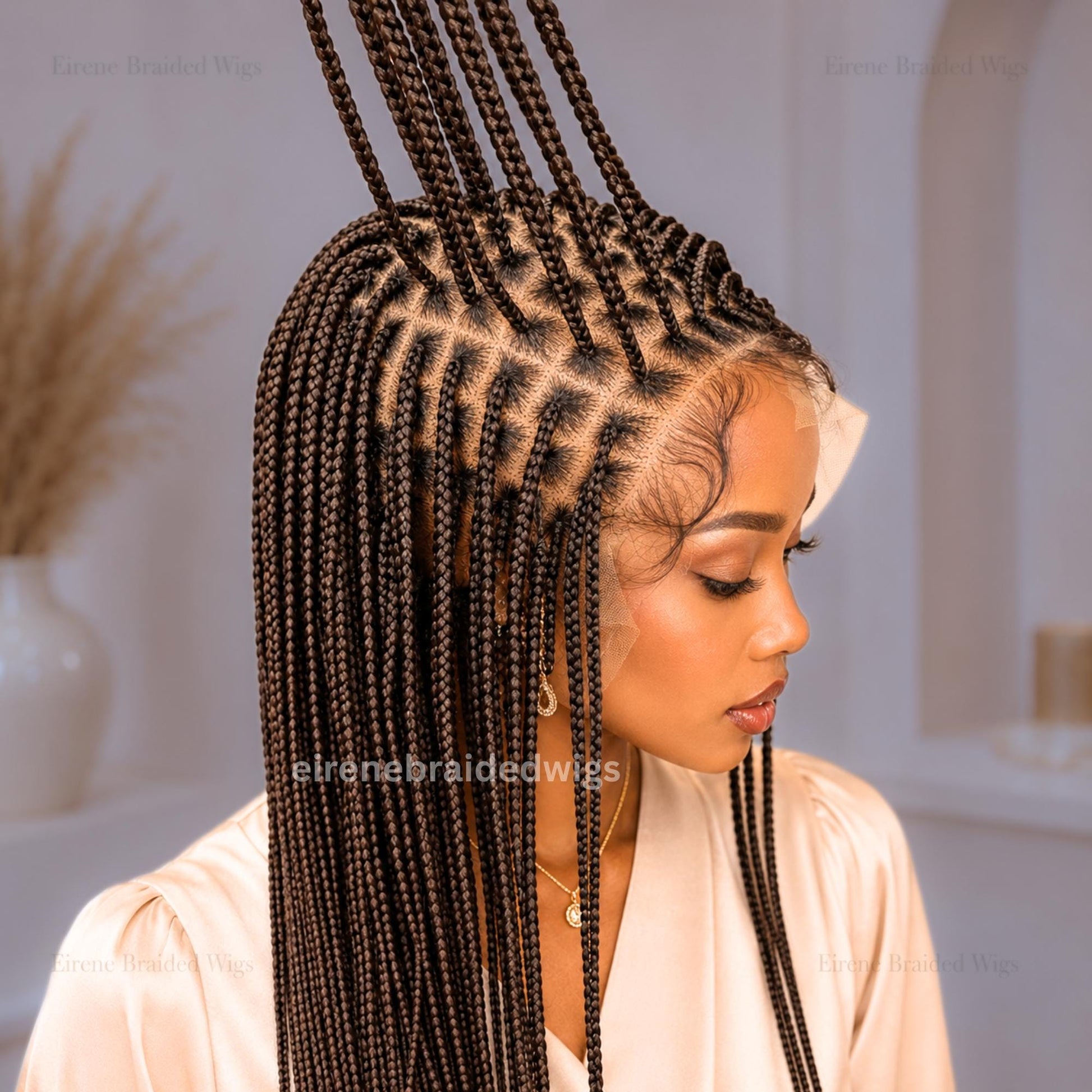 Braided Wigs for Black Women – Long Knotless Single Box Braids Wig – Full Lace Frontal – product image 3